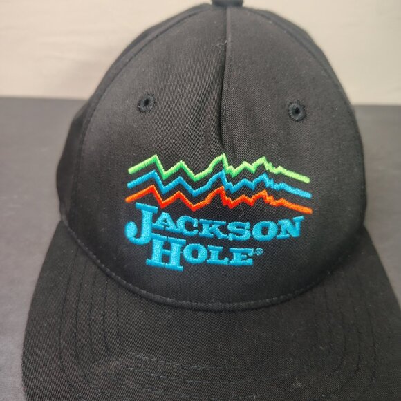 Jackson Hole Wyoming Hat Cap Snap Back Boys Black Ski Resort - Picture 2 of 14